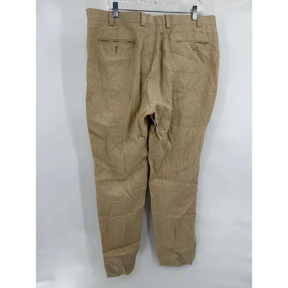 Calvin Klein Dress Pants Mens 38Rx33 Tan 100% Linen Flat Front Straight Leg